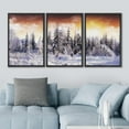 thumbnail image 3 of IDEA4WALL Framed Canvas Print Wall Art Set of 3 Sunset Winter Snow Pine Tree Forest Nature Wilderness Photography Realism Decorative Landscape Scenic for Rooms - 16"x24"x3 Panels Black, 3 of 5