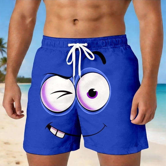 TrendOFT Mens Running Shorts 3D Cartoon Smile Face Casual Shorts with Pocket Drawstring Funny Elastic Waist Athletic Shorts Blue L