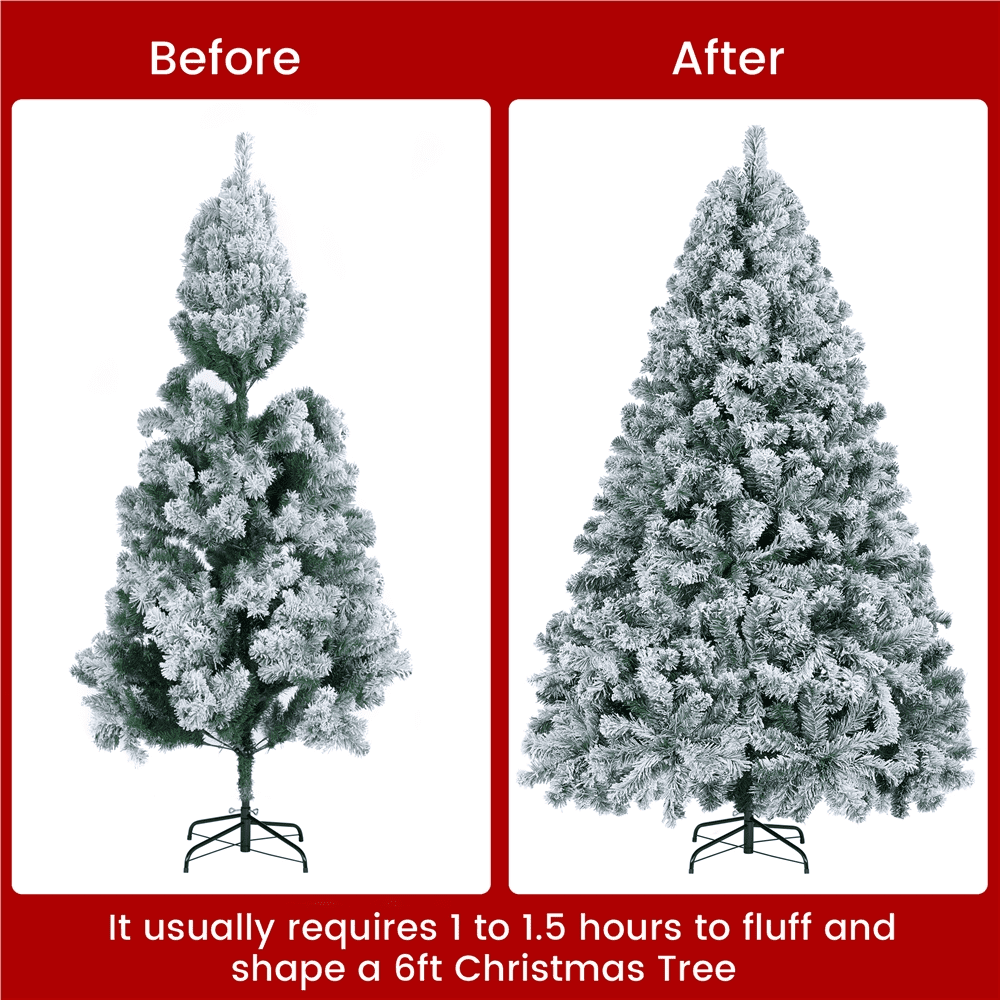 Alden Design 6Ft Pre-lit Flocked Artificial Christmas Tree with Foldable Stand, Green