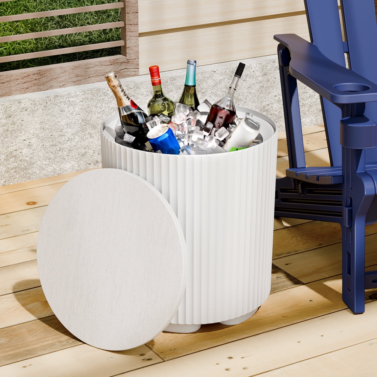 PolarcoForgeco 2-in-1 Portable Ice Bucket Cooler Table, Outdoor Ice Chest & Side Table Combo, Ideal for Patio, Parties, Picnics, Beach, and Outdoor Gatherings, White