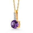 thumbnail image 3 of Gem Stone King 10K Yellow Gold Purple Amethyst and White Lab Grown Diamond Pendant Necklace for Women (0.52 Cttw, Round 5MM, Gemstone February Birthstone, with 18 inch Chain), 3 of 5