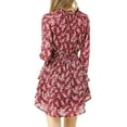 thumbnail image 4 of INSPIRE CHIC Women's Floral Printed Smocked Waist V Neck Long Sleeve Chiffon Dresses S Wine Red, 4 of 7