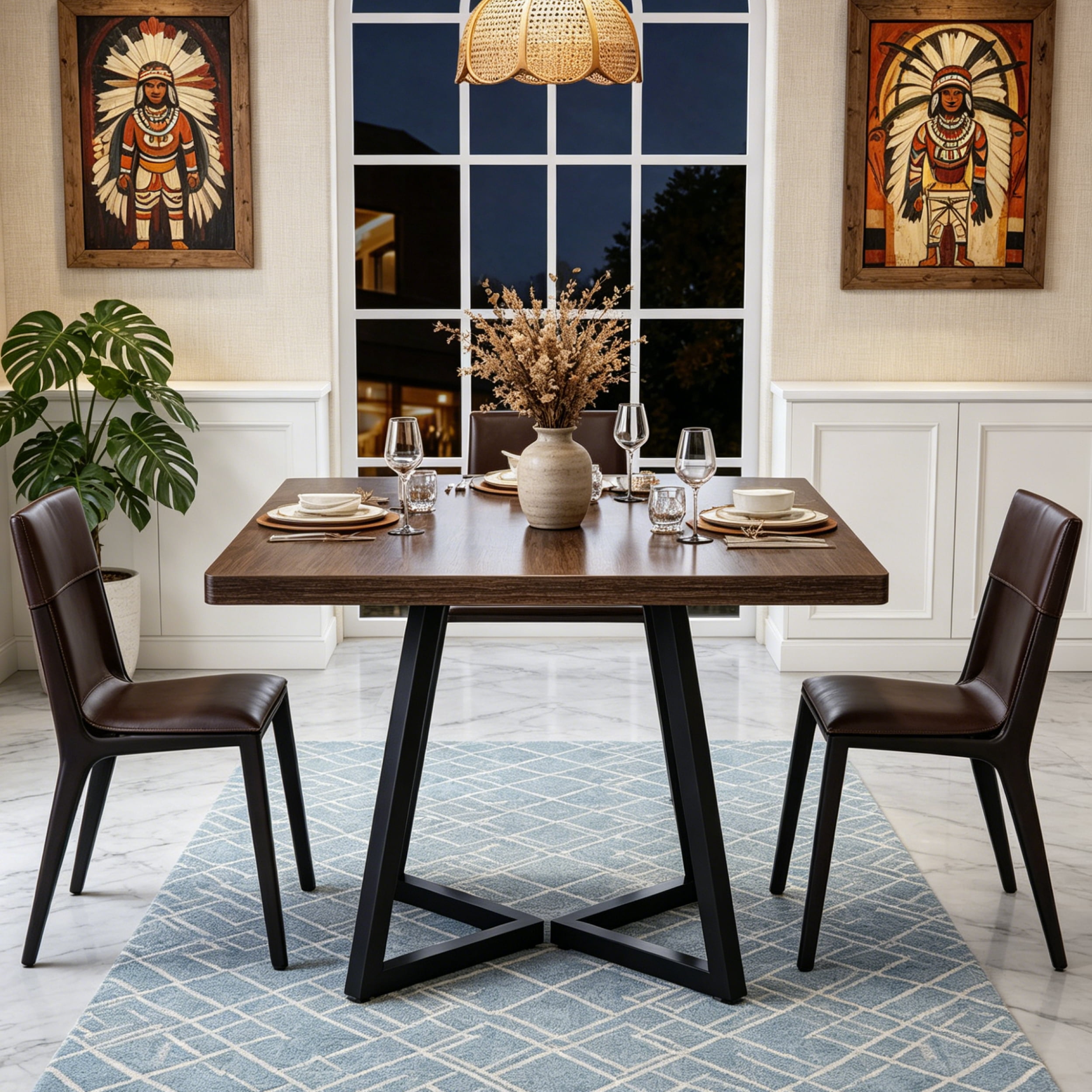 Fnova 31.5" Square Dining Table, Small Kitchen Dinner Table, 2-4 Person Industrial Dining Table, Square Kitchen Table for Dining Room Farmhouse Home Decor Furniture
