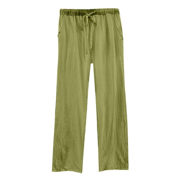 Dpytoraw Womens Daily Elastic Waist Workout Trousers Solid Long Pants Loose Casual Pockets Trousers Elastic Waist Casual Pants Women Army Green L