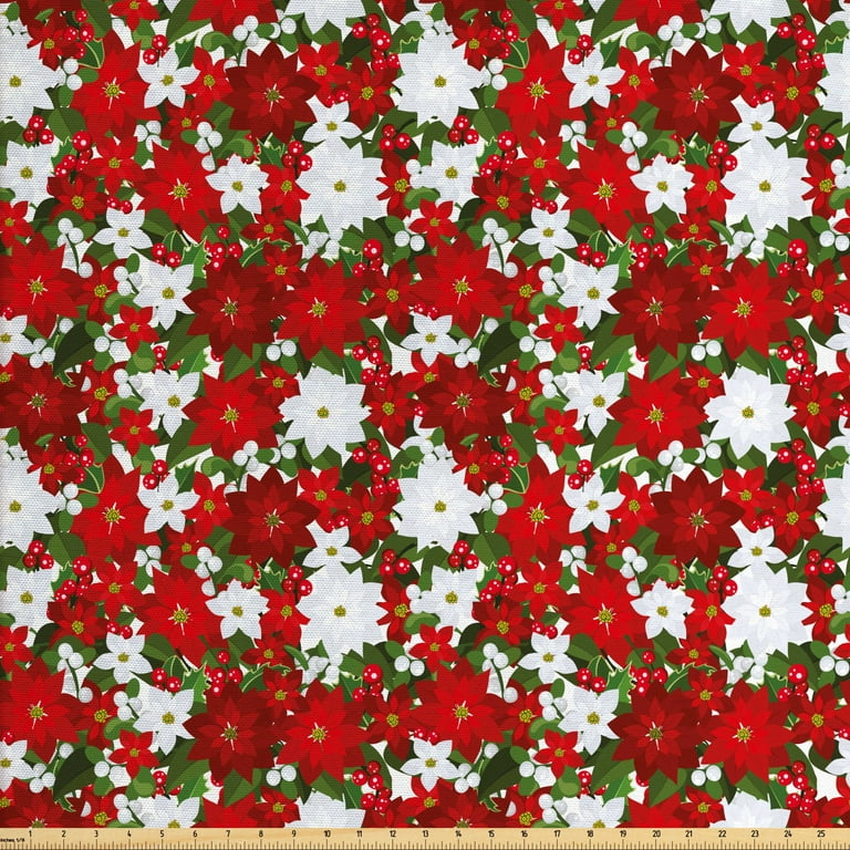 Christmas Fabric by the Yard, New Zealand Poinsettia Flower Xmas Trees  Surprise Boxes Art Culture, Upholstery Fabric for Dining Chairs Home Decor