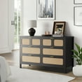 thumbnail image 4 of 6 Drawer Dresser, Rattan Dresser for Bedroom with Metal Handles, Farmhouse Wood Storage Chest of Drawers for Living Room, Hallway, Entryway, 4 of 7