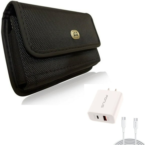 Rugged Case Belt Clip w Fast Type-C 36W PD Home Charger for Samsung Galaxy A53 5G,A33 5G Phones - Holster Canvas Cover Pouch, 6ft Long Cable USB-C Power Cord QC3.0 Adapter