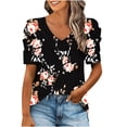 thumbnail image 1 of Blusa de manga corta con cuello en V y manga abullonada informal para mujer a la moda Pompotops hkajfhjk468531, 1 of 6