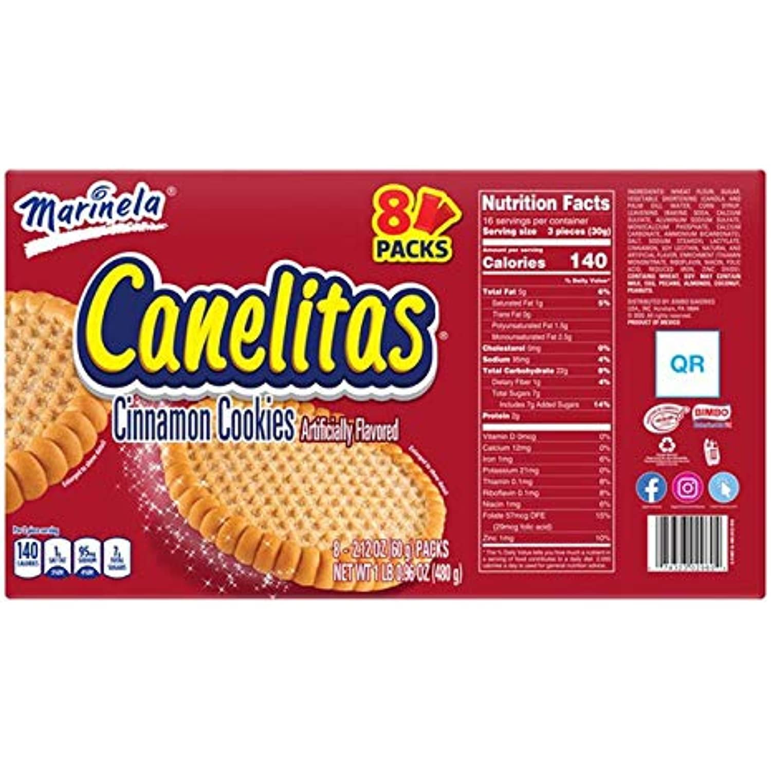 Marinela Authentic Canelitas Crispy Cinnamon Cookies - 2 Pck (8 Ct)