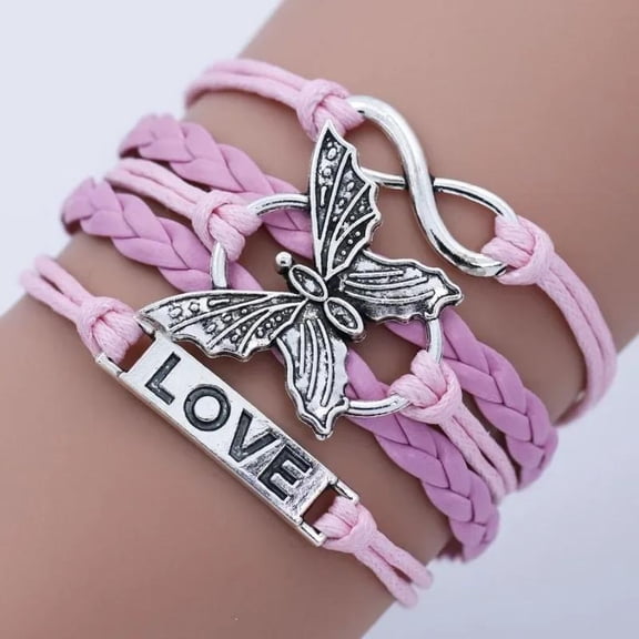 Fashion Infinity Love Hand Woven Bracelet Butterfly Letter Love Leather Multilayer Bracelets Bangles for Women Jewelry Gift