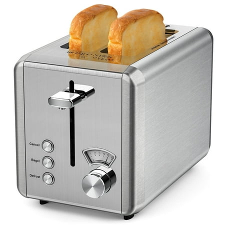 WHALL 2 Slice Toaster - Stainless Steel Toaster with Wide Slot  6 Shade Settings  Bagel Function  Silver