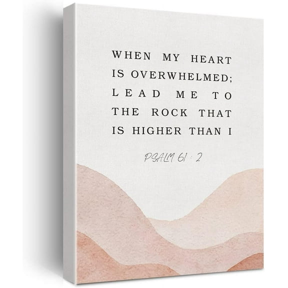 Bible Verse Watercolor Canvas Print Decor When My Heart is Overwhelmed Psalm 61 : 2 Wall Painting Modern Home Posters Artwork Decoration 12”X15” (Framed)…