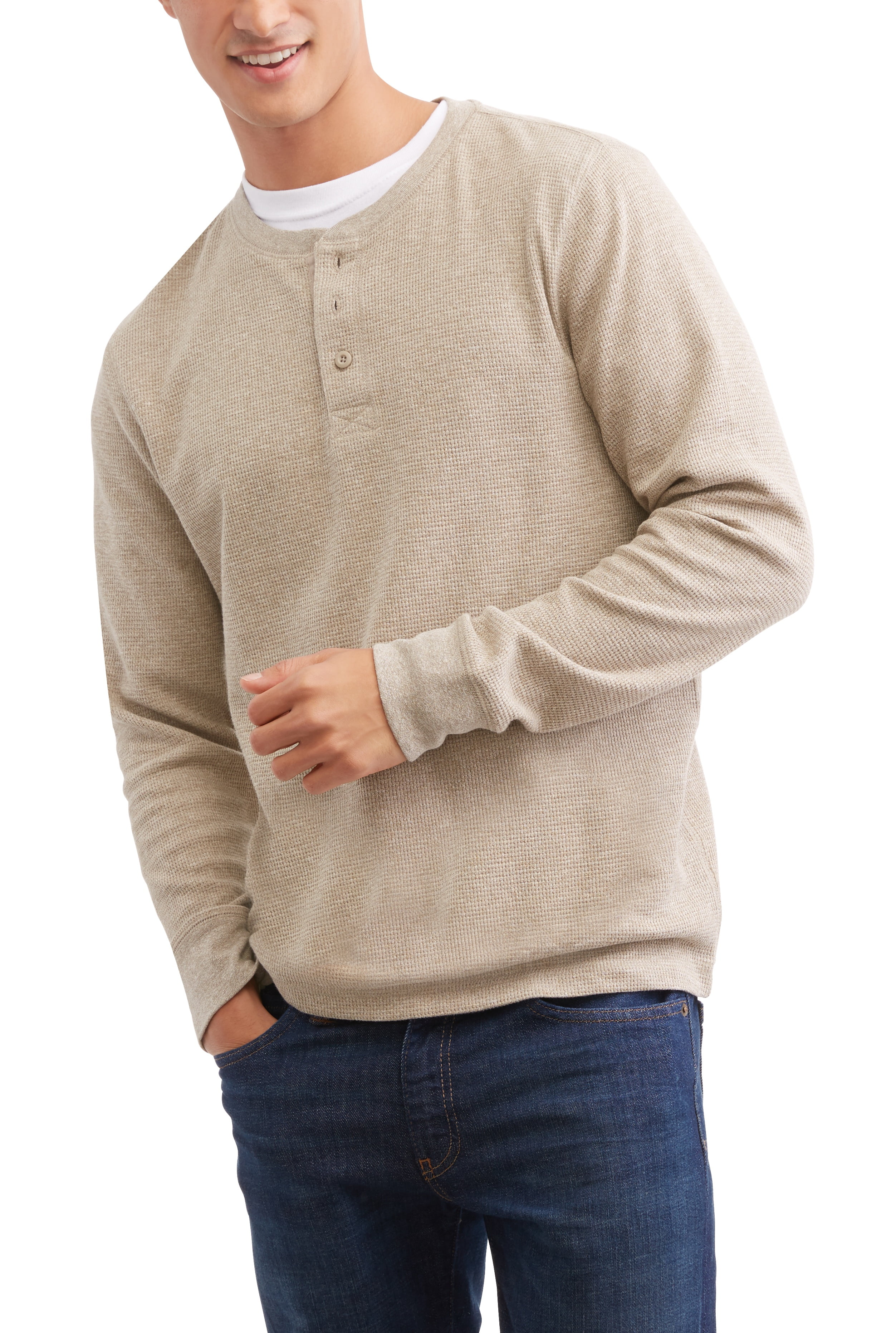faded glory men's long sleeve thermal crew sweatshirt
