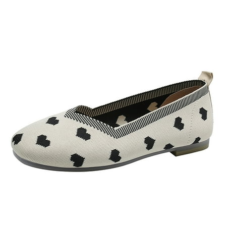 

Puawkoer Ladies Fashion Heart Print Mesh Breathable Shallow Flat Casual Shoes