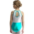 thumbnail image 4 of Hansber Kids Girls Gymnastics Leotard Glittery Rhinestones Sleeveless Bodysuit Figure Skating Dance Blue Green 16, 4 of 5
