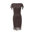 thumbnail image 6 of Diufon Knit Cotton Dresses for Women Solid Color Hem Fringe Dress Crewneck Cap Sleeve Hollow out Dress, 6 of 6