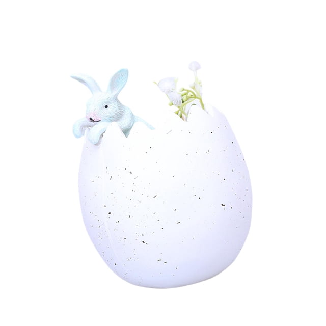 Decoración de huevo de conejo de Pascua, lindas figuras de conejo de resina en cáscaras de huevo, decoración del hogar Blanco Azul