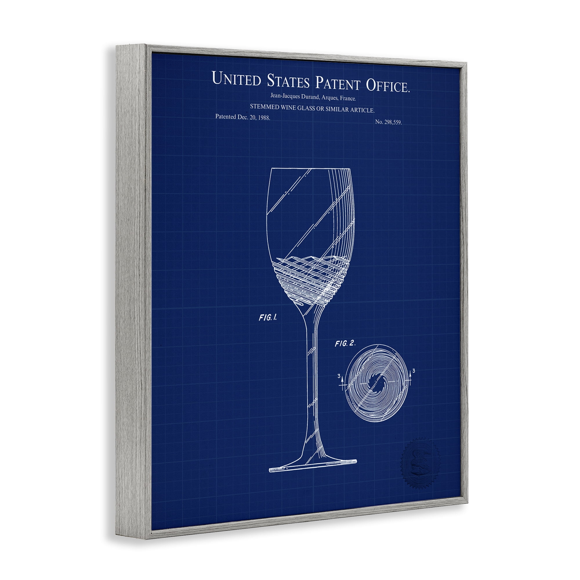 Stupell Industries Wine Glass Blueprint Typography Painting Gray Framed Art Print Wall Art, 16 x 20