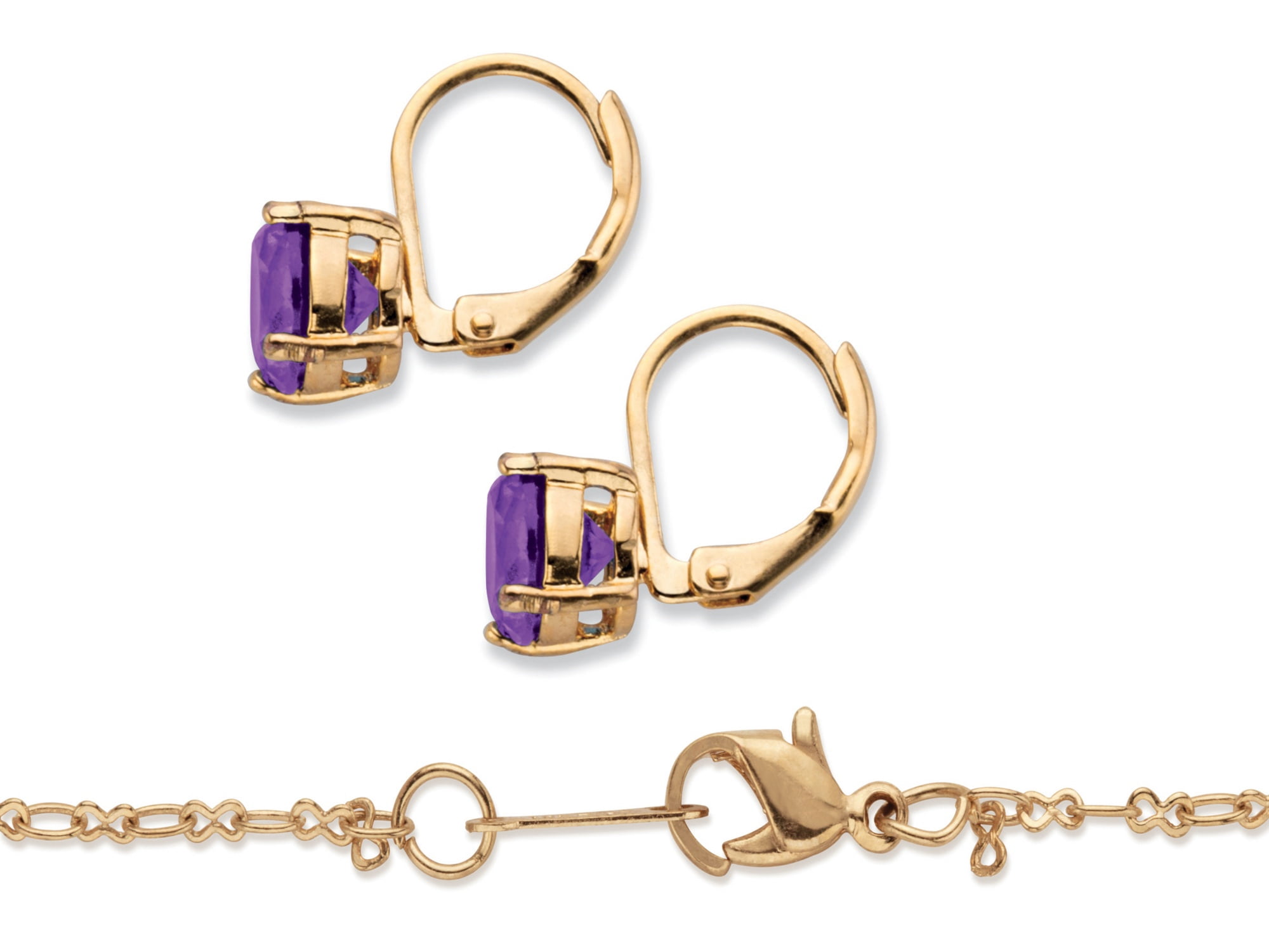 PalmBeach Jewelry Round Simulated Birthstone Earring and Solitaire Pendant Necklace Set in Goldtone 18"