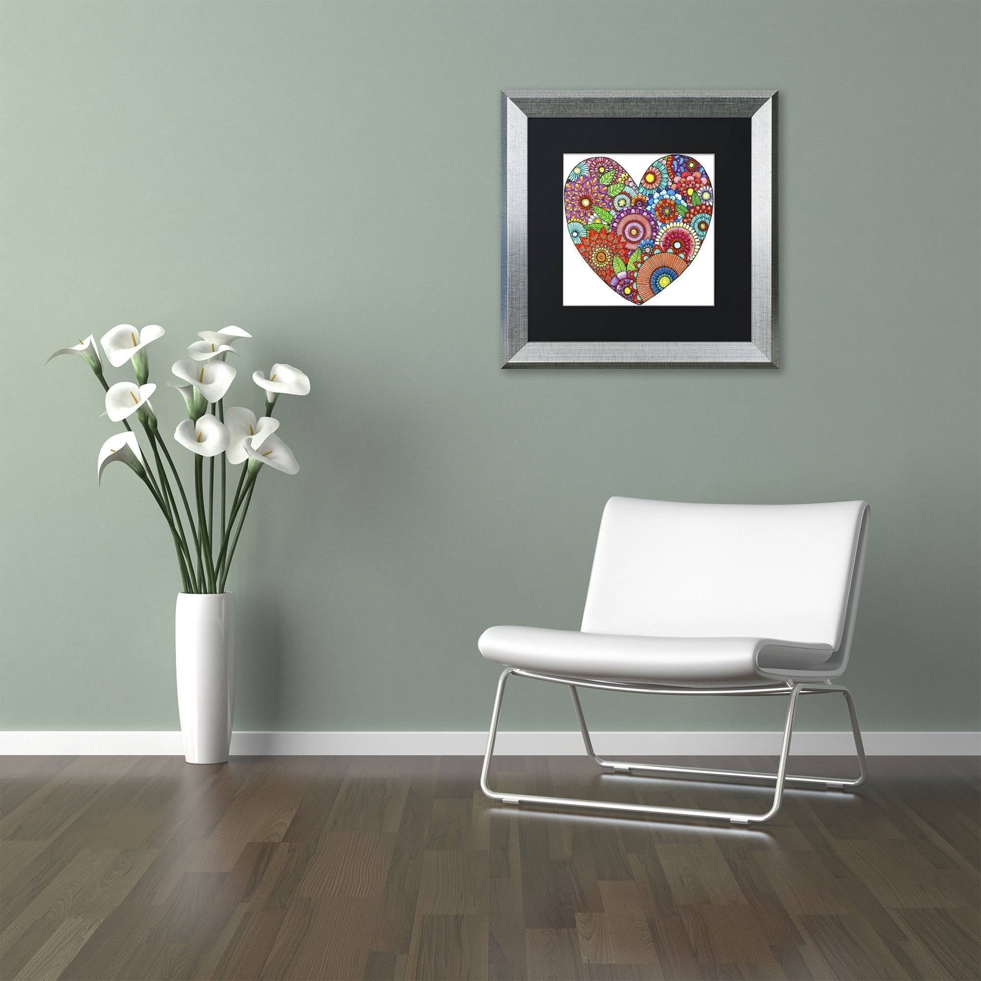 Trademark Fine Art "Floral Heart" Canvas Art by Hello Angel, Black Matte, Silver Frame