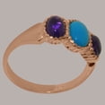 thumbnail image 3 of LBG British Made 18k Rose Gold Natural Turquoise & Amethyst Womens Anniversary Ring - 33 size options - Size 12, 3 of 7