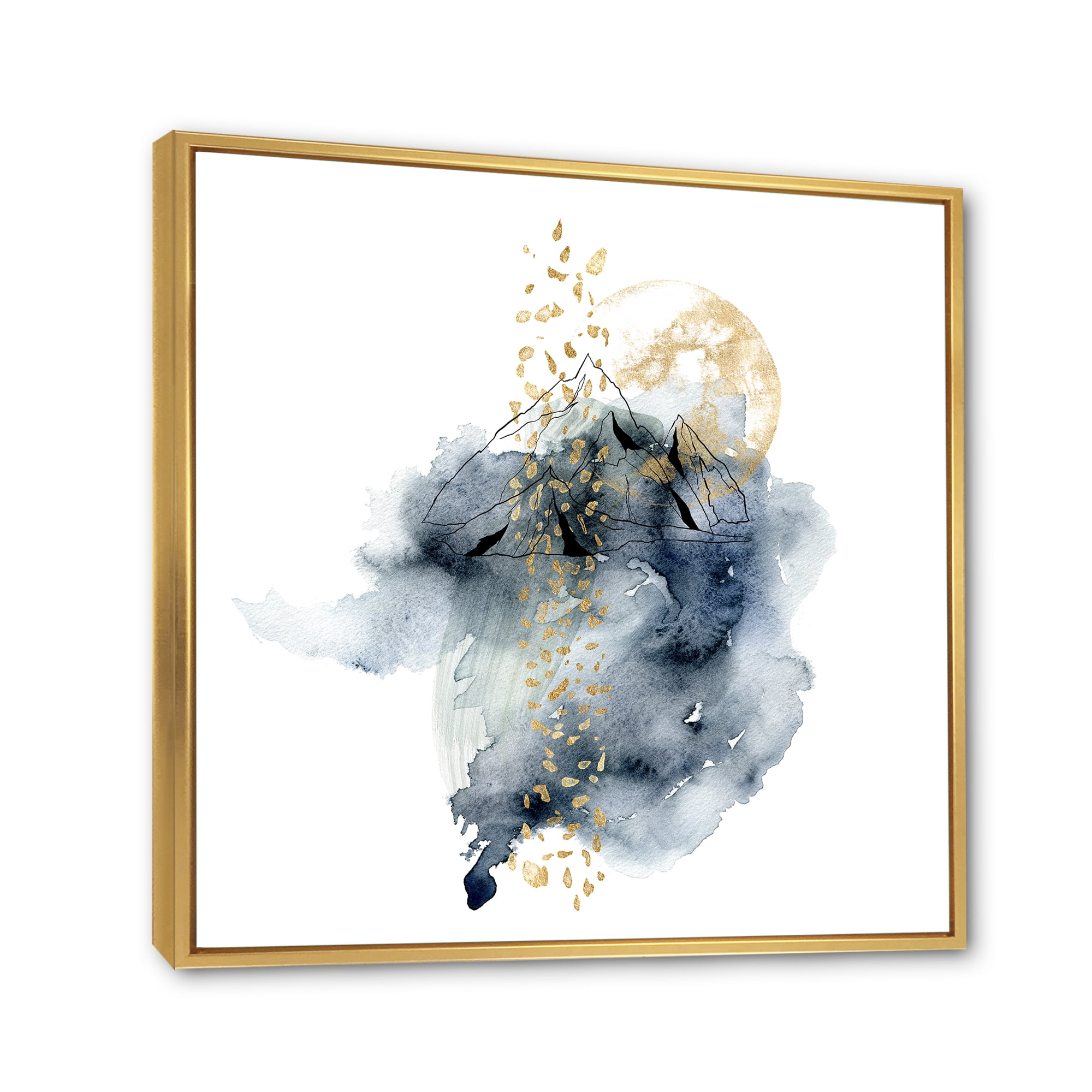 Designart 'Minimalistic Landscape of Moon With Mountains' Modern Framed Canvas Wall Art Print