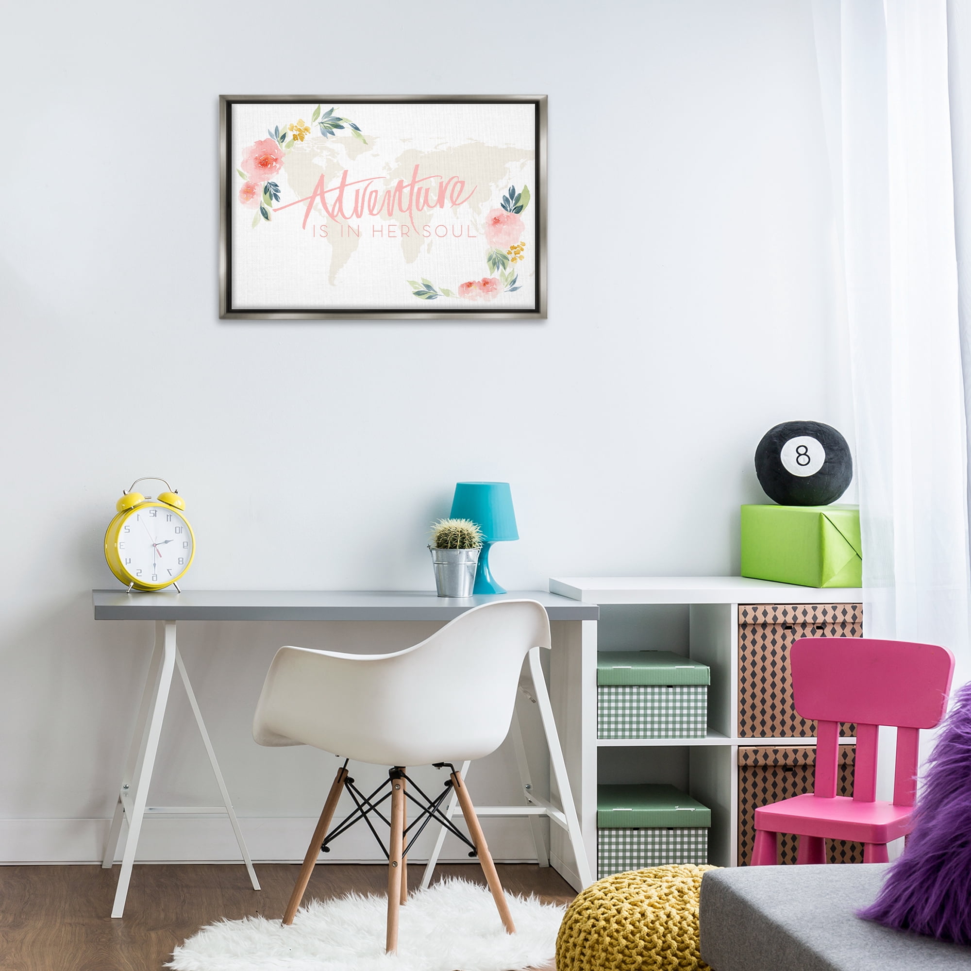 Stupell Industries Floral Girl's Adventure Plants & Flowers Painting Gray Floater Framed Canvas Art Print Wall Art, 31 x 21