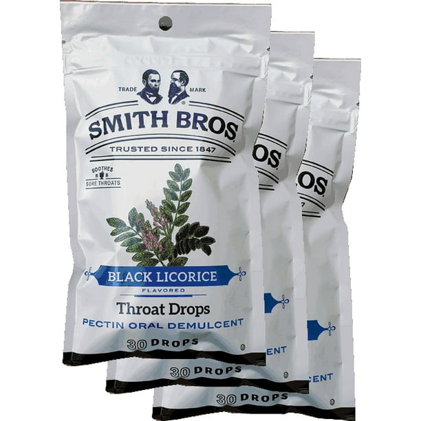 Smith Bros. Throat Drops, Black Licorice 30 Drops Per Bag (Pack of 3