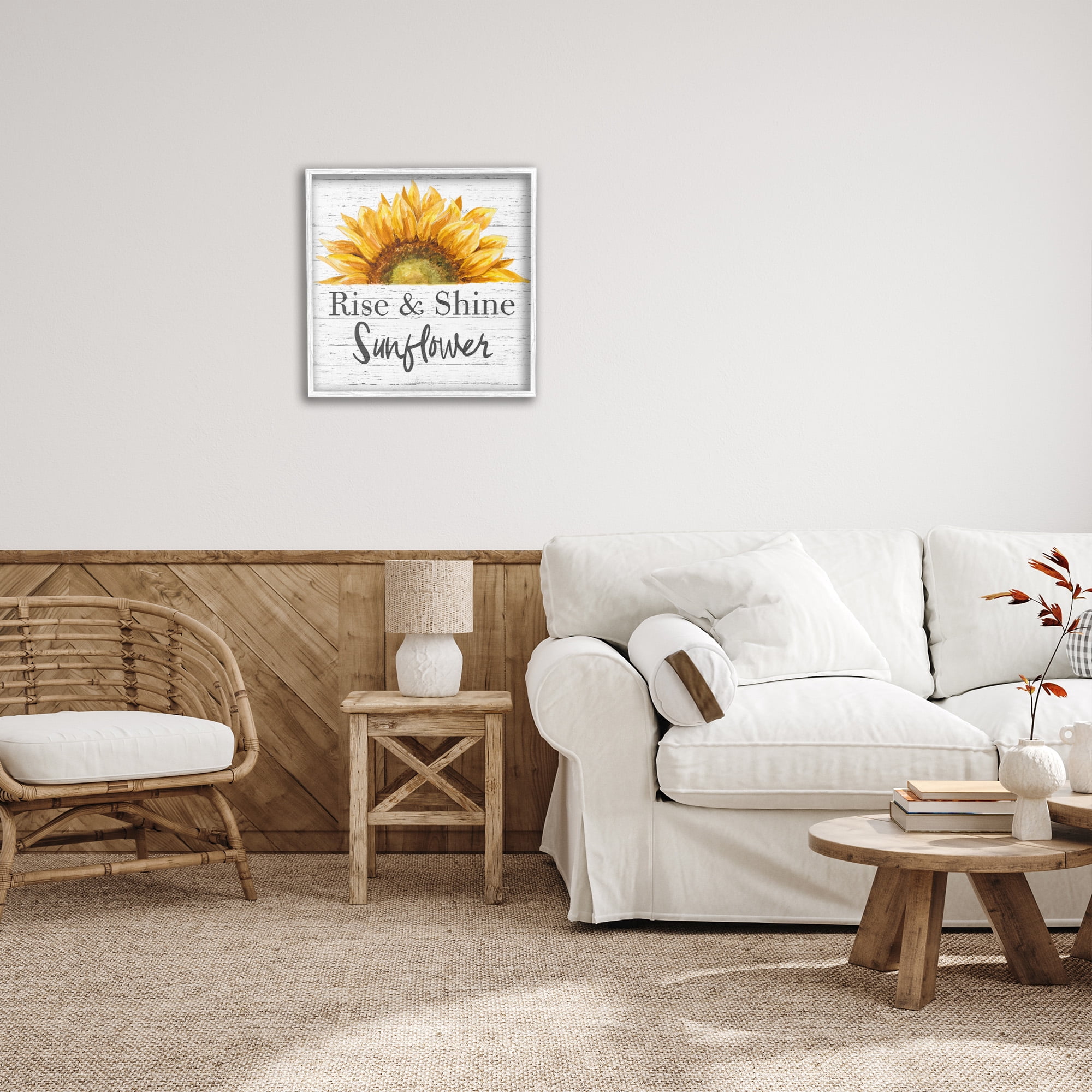Stupell Industries Rise and Shine Sunflower Botanical & Floral Painting White Framed Art Print Wall Art, 24 x 24