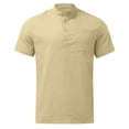 thumbnail image 5 of Mens T-shirts Men Spring And Summer Solid Color Casual Linen Stand Collar Plus Size Beach Vacation Short Sleeve Shirt Top Shirt And Set Men French Set 8 Casual Tee Full Sleeve Polyester Khaki XL, 5 of 5