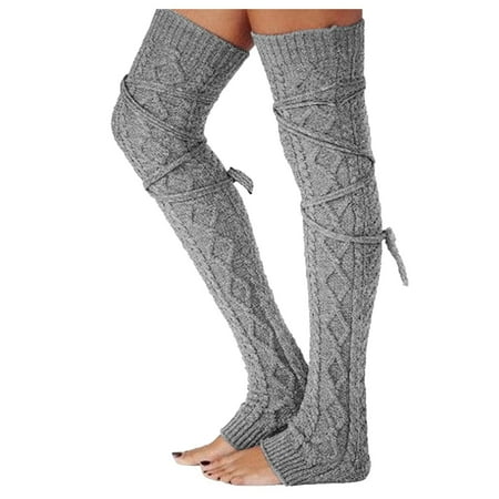 

QWERTYU Winter Causal Long Knee High Socks Thigh High Socks for Women Leg Warmer Light Gray One Size
