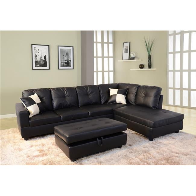 beverly fine furniture f91b 3pc cavenzi delcblack faux leather right facing sectional sofa set walmart com