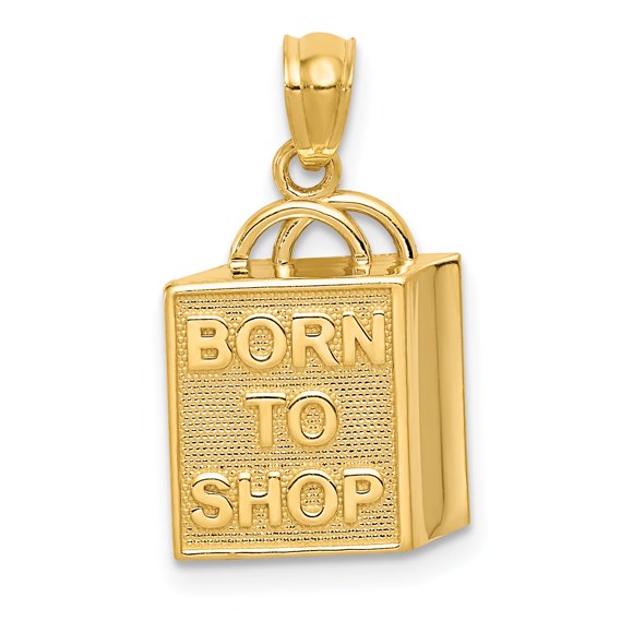 14k Yellow Gold Shopping Bag Born To Shop Necklace Charm Pendant Talking