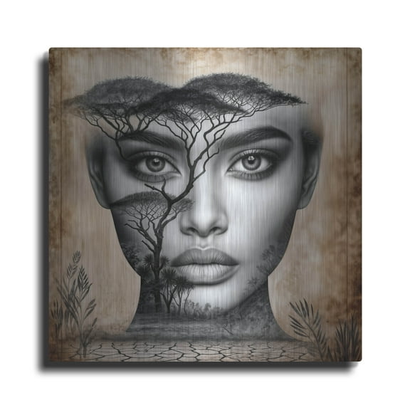 Luxe Metal Art 'Thinking Of Africa 4' by Rey Klimt Metal Wall Art, 12" x 12"