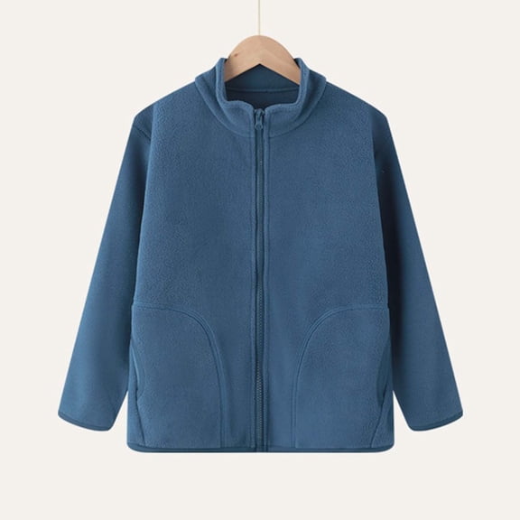 Kids Fleece Jackets Boys Girls Fuzzy Sherpa Winter Toddler Warm Jacket Teen Zip Up Long Sleeve Stand Collar Thermal Cold Weather Coats Outerwear with Pockets, Age 1-15 Years