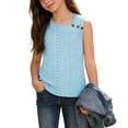 thumbnail image 2 of Gamivast Summer Tops for Girls Square Neck Button Shoulder Regular Fit Blouse Eyelet Lace Hollow out Cotton Sleeveless Shirts Casual Daily Holiday Beach Party Wear, 2 of 9