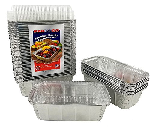 Pactogo 1.5 Lb Disposable Aluminum Loaf Pan With Clear Dome Lid - 8" L X 4.5" W, 29 Fl Oz, 35 Gauge, Made In USA