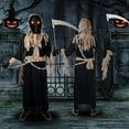 thumbnail image 5 of Grim Reaper Costume for Kids,Phantom Halloween Costume with Red Glowing Eyes, Gloves Scythe for 10-12 Years, 5 of 5