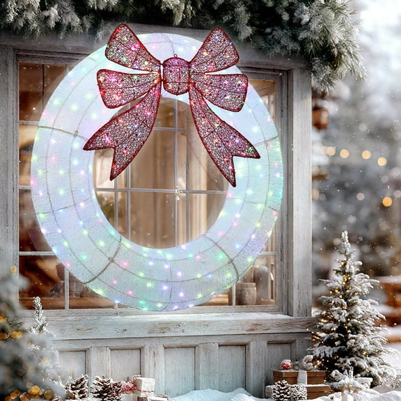 Resenkos 60-Inch Lighted Christmas Wreath Decoration with Dual Color LED, Daily Timer & Remote for Indoor/Outdoor, White