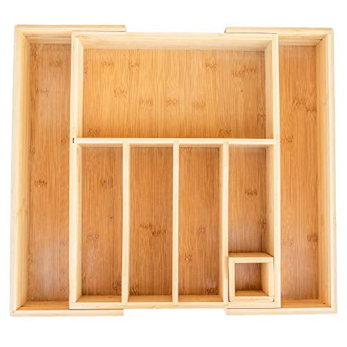 One Cottage Adjustable Wood Drawer Organizer Set with 4 Bonus Pieces for Kitchen Utensils and Silverware Bathroom Makeup and toiletries and Office Desk Supplies-Makes The Most of Your Storage. 