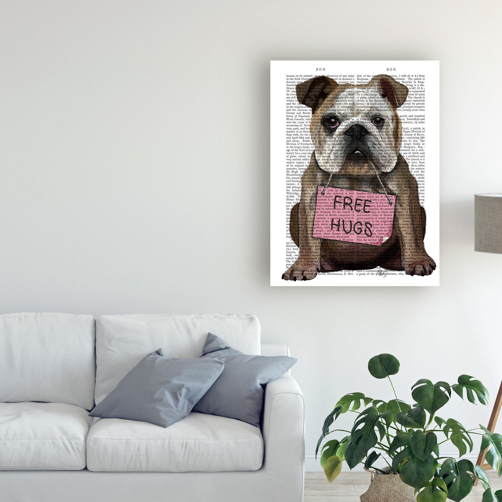 Trademark Fine Art 'Bulldog, Free Hugs' Canvas Art by Fab Funky