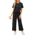 thumbnail image 5 of LISTHA Womens Two Piece Sets Summer Travel Short Sleeve Lounge Sets Vacation Casual Matching Sets Wide Leg Crop Pants Outfits Black XL, 5 of 6