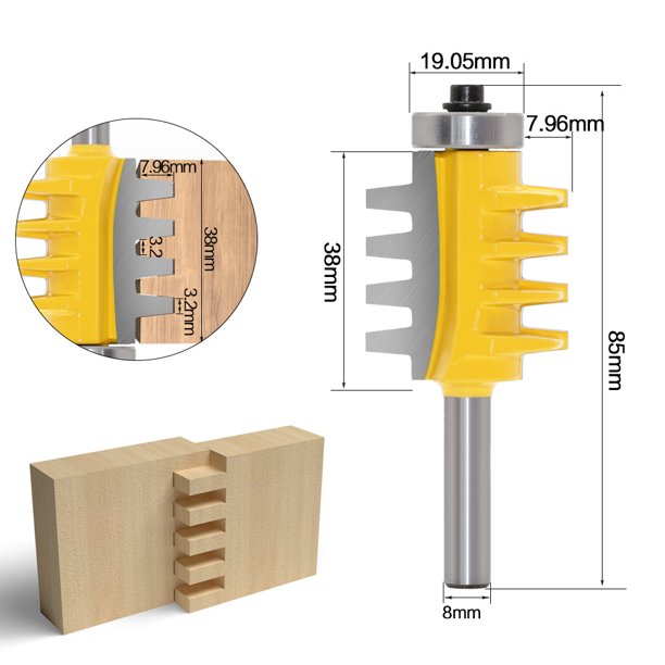 Enrutador de lengüeta y ranura de vástago de 8mm, riel de broca, enrutador de pegamento de junta de dedo Reversible, herramienta de bricolaje para fresado de carpintería, hoja: 3,2 × 7,96mm XianweiShao 8390605407130