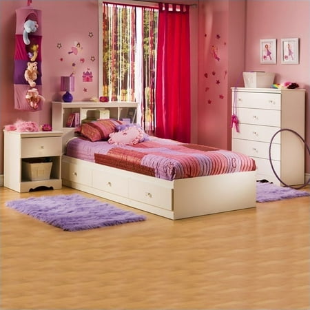 South Shore Crystal Kids Wood Mates Storage Bed 4 Piece Bedroom Set in Pure White