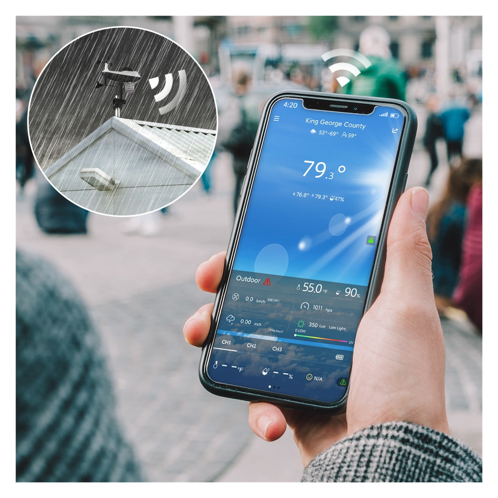Wireless Digital Weather Station Professional App Outdoor Forecast With Temperature Humidity Sensor Rain Gauge Wind Speed ,Easy to Install