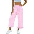 thumbnail image 3 of Cmtiyu Wide Leg Pants for Women, Baggy Elatic Waist Gingham Pants With Ruffle Hem, Casual Beach Trousers,S-2XL, 3 of 6