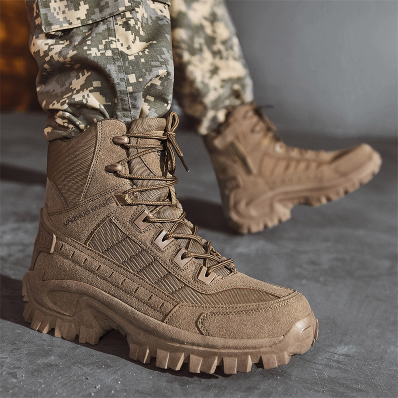 eileial Waterproof Hunting Boots for Men, Hiking, Climbing, Trekking Lace-up Shoes with Thick Rubber Sole,Brown 9