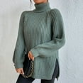 thumbnail image 6 of sunsanly Turtleneck Raglan Long Sleeves Side Split Hem Women Sweater Winter Solid Color Loose Warm Sweater Jumper, 6 of 8