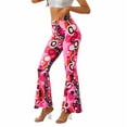thumbnail image 7 of Owordtank Flare Pants for Women Floral Printed Flare Leg High Waisted Bell Bottom Pants, 7 of 7