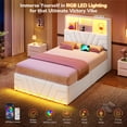 thumbnail image 3 of Twin Gaming Bed Frames with 4 Drawers and Storage Headboard, Faux Leather Upholstered Platform Beds with RGB LED Lights & Charging Station, Esports-Style Twin Bed Frame, White, 3 of 9